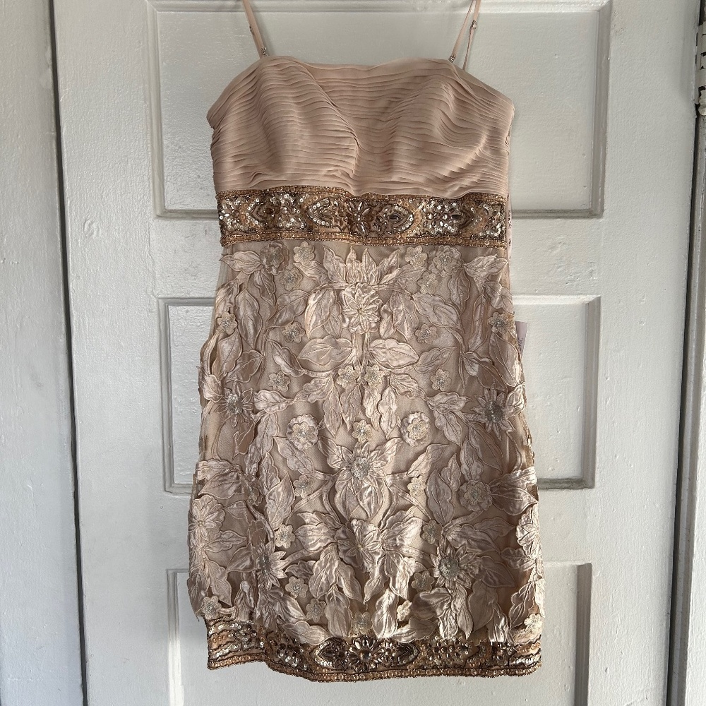 Sue Wong Champagne Art Deco Cocktail Dress